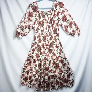 Figueroa Flower Dress Woman Medium Floral Tiered Midi Cottagecore Button‎ Decor
